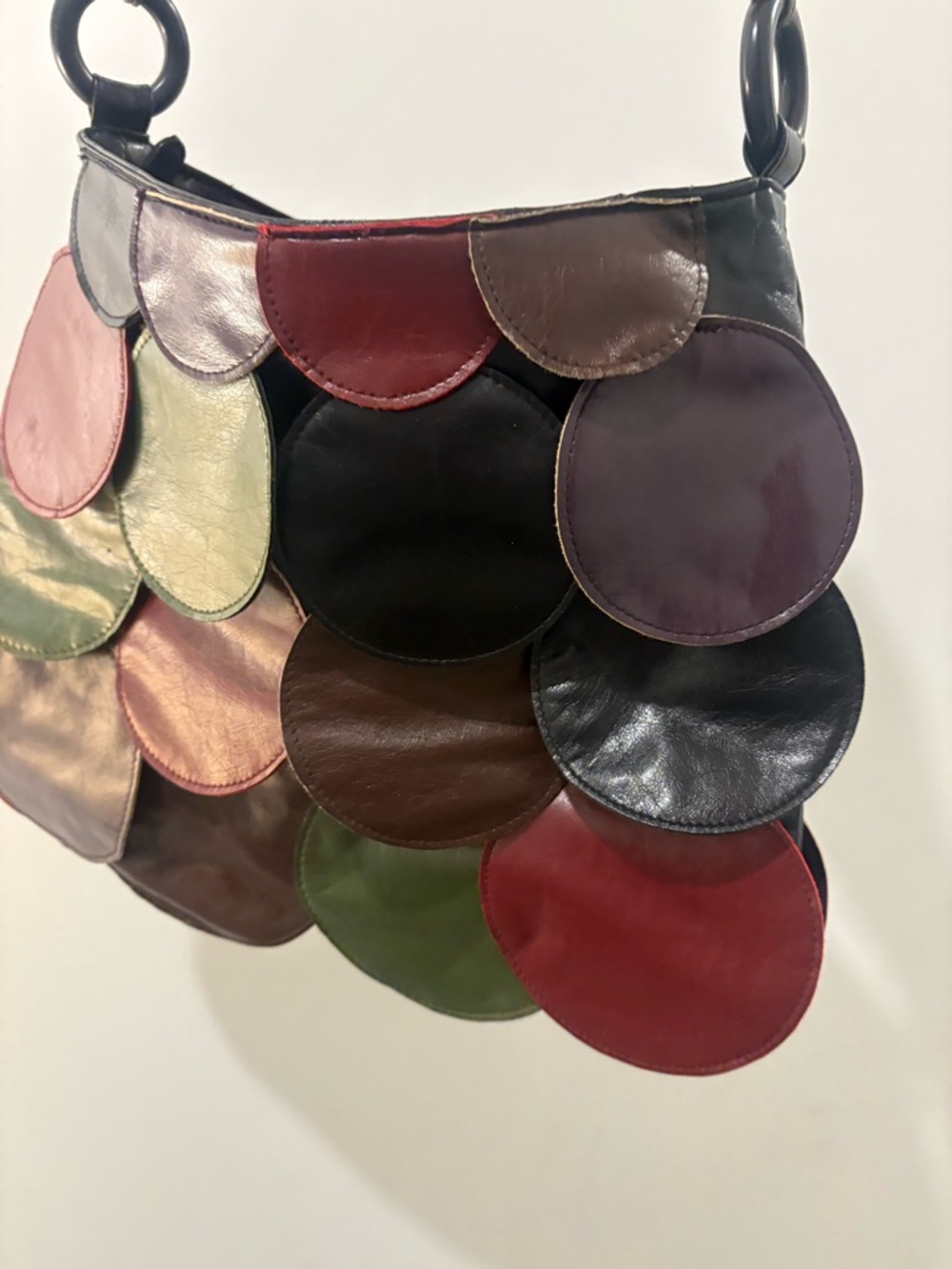 Multi-Color Leather Disc Shoulder Bag - Women